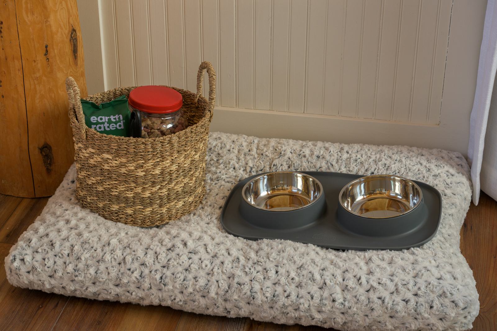 Dog station with supplies for canine guests at Skyfall Chalet